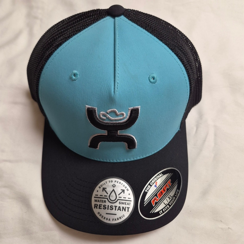 Hooey Coach Turquoise Black Flexfit Trucker Hat Mens L/XL Water Resistant New